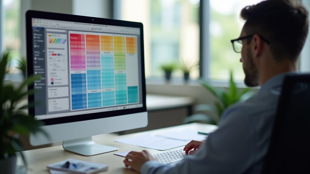 Computer screen displaying a design palette with navy, teal, and gold colours along with contrast ratio measurements and accessibility ratings