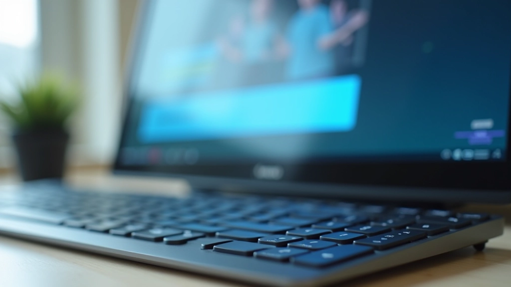 Website mockup on screen with keyboard in foreground showing focus state indicators highlighted with blue outline on interactive elements